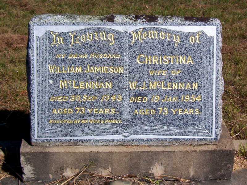 Photo of headstones/William Jamieson McLennan d1943 hdstn Kilcoy